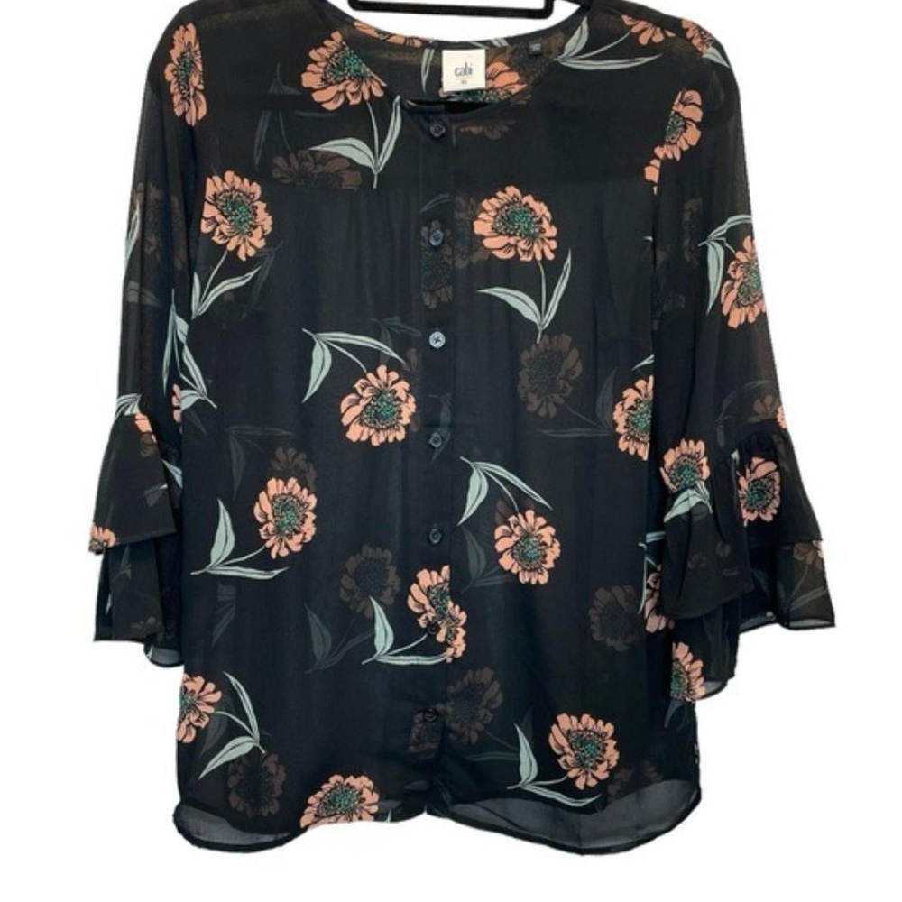 XS La-Ti-Da Blouse Ruffle Sleeve Cabi